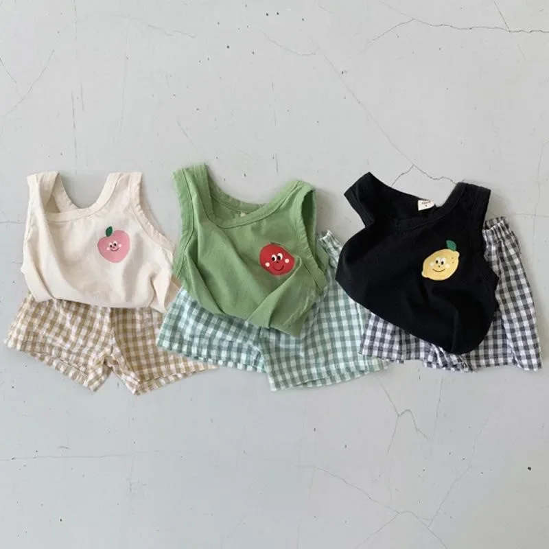 Summer Children's Boys and Girls Baby Cute Casual Cotton T-shirt Shorts Two-Piece Set Baby Sleeveless Vest Suit