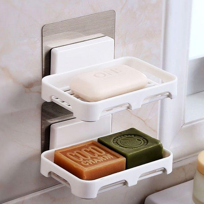 ห้องน้ำกล่องการระบายน้ำสบู่ไม่พรุนกล่องสบู่ครัวเรือนติดผนังแบบไร้รอยต่อชั้นเก็บของกล่องสบู่การซักรีด ราคา  3 บาท*ส่งฟรี