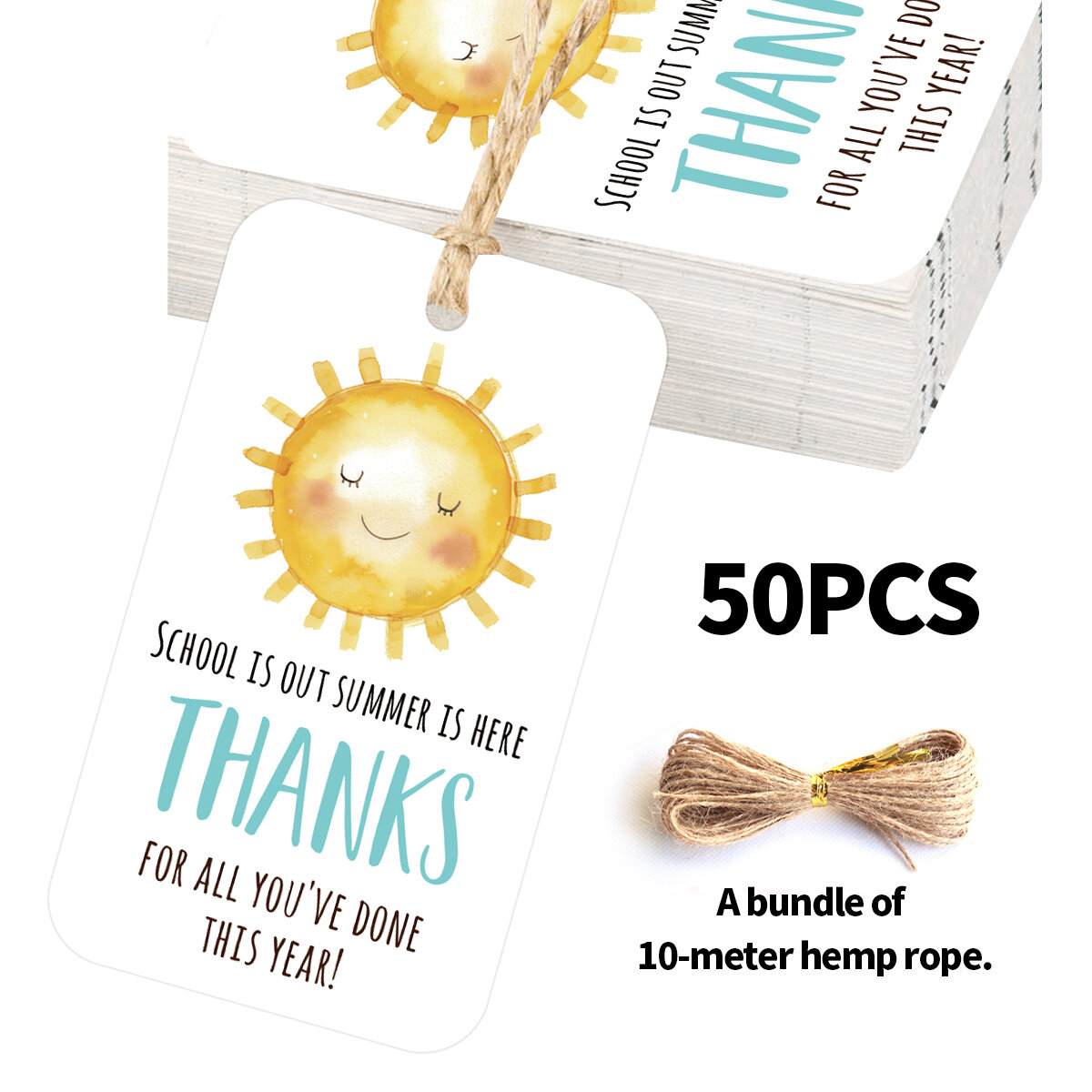 50pcs Thank You Teachers Tags With String Hanging Label For Back-To-School Or The End Of The Term Teacher Day Gift Wrapping Sign