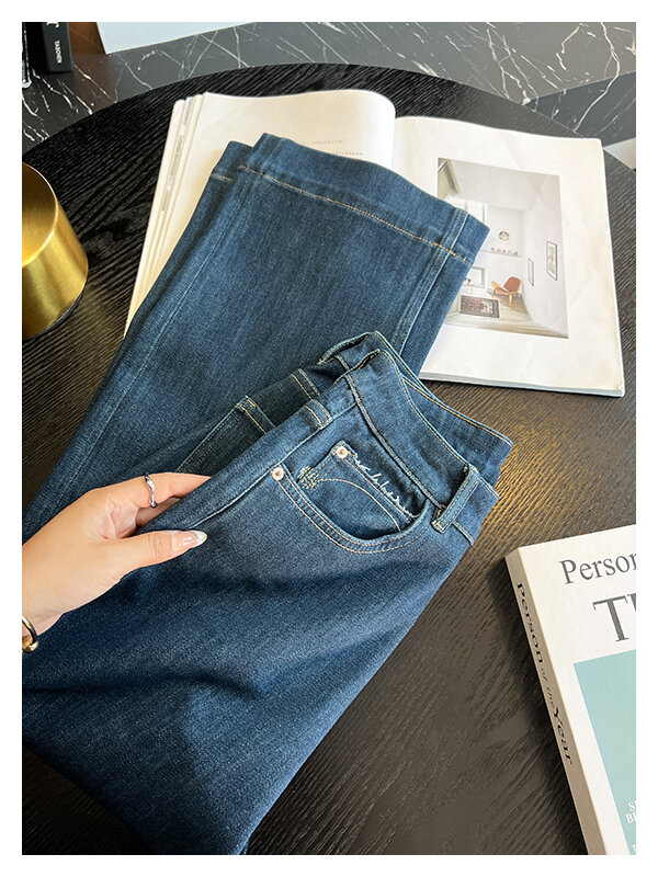 The Style Is Too Good! Retro Blue Straight-leg Denim Female 2024 Autumn New Arrival Ninth Loose Slim Looking Loose Pants · v2