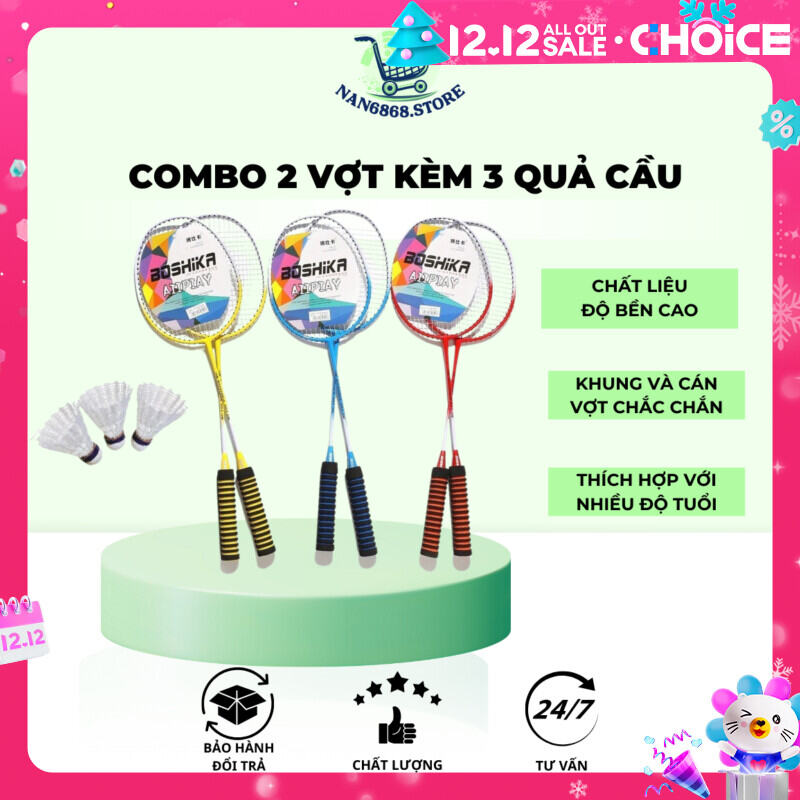 COMBO 2 VỢT CẦU LÔNG BOSHIKA TẶNG KÈM 3 QUẢ CẦU