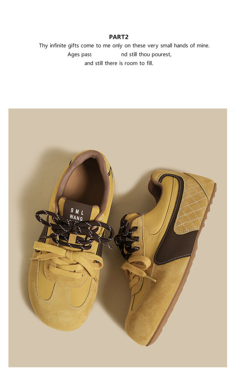 Sepatu Wanita Sporty Bertali Gesper Kuning Mustard Jelek Lucu Kepala Besar Roti Sepatu Olahraga Kasual Tren Mode Musim Semi 2025