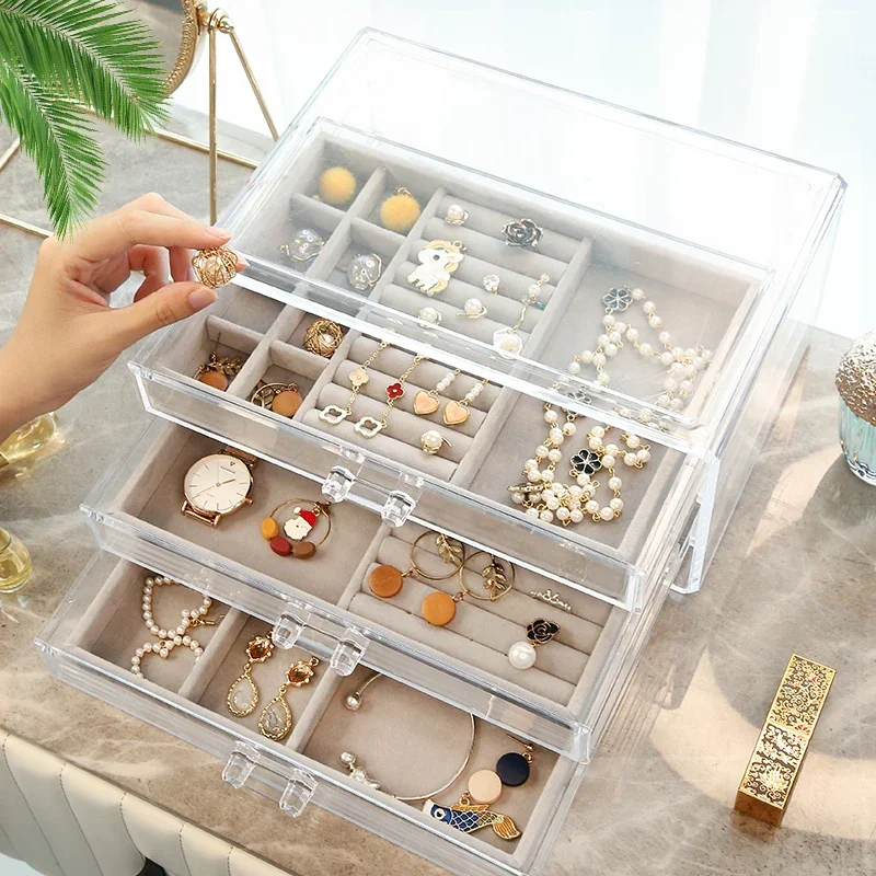 Internet Famous Jewelry Box Acrylic Cosmetics Storage Box for Ring Earrings Ear Studs Jewelry Rack with Hanging Necklace Display Rack