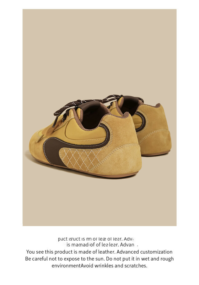 Sepatu Wanita Sporty Bertali Gesper Kuning Mustard Jelek Lucu Kepala Besar Roti Sepatu Olahraga Kasual Tren Mode Musim Semi 2025