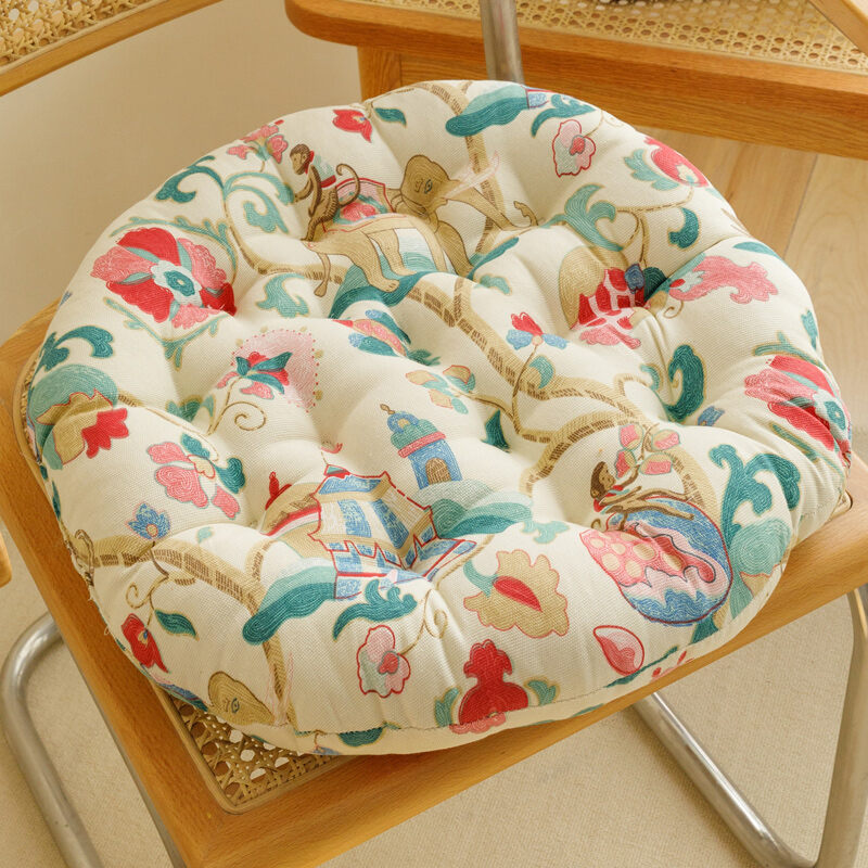 Thickened Cotton Linen round Chair Pads 40 Large Size Student Tatami Floor Soft Pads Home Use Chair Cushions Plant Floral Pattern