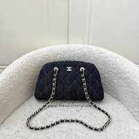 (Pre-loved) Chain / Mini Bowling Bag in Denim Fabric and LGHW (Model: AP5092) C/2026/09/007B