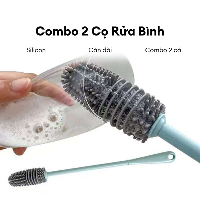  2 chiếc Cọ rửa bình sữa Cọ Rửa Ly Cọ Rửa Bình Sữa Cho Bé Cán Dài Bằng Silicon Tiện Lợi 