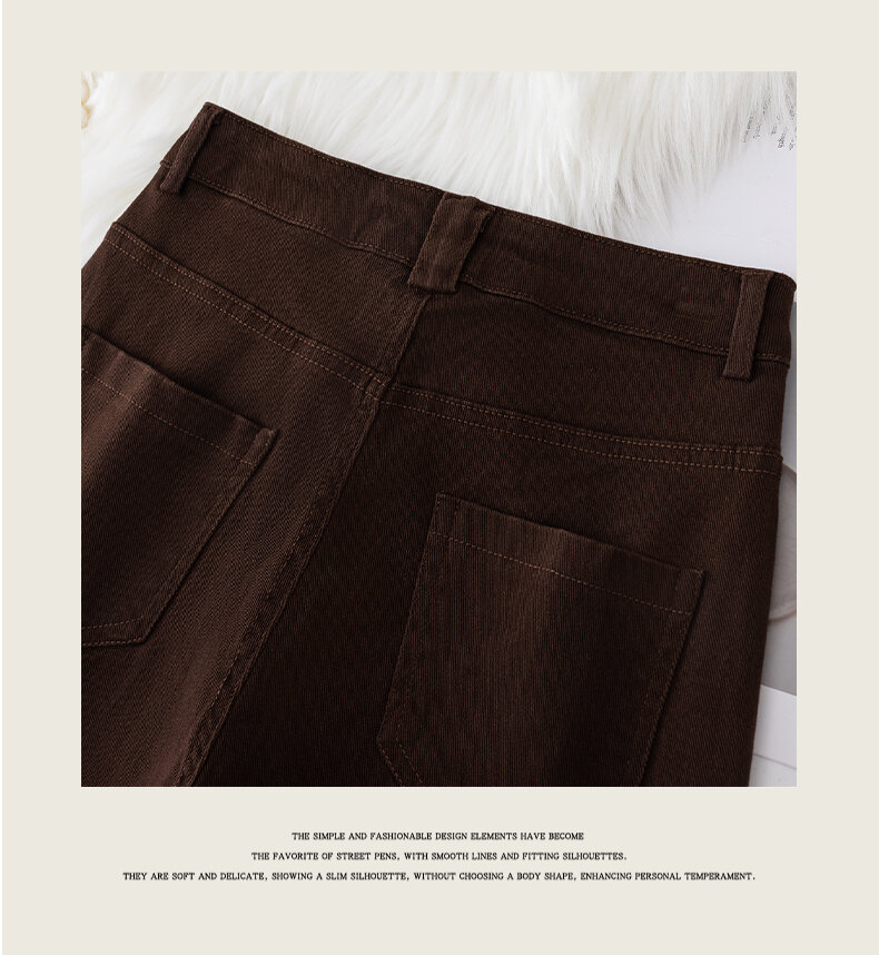 High-End Ankela Red Fancy Pure Cotton Wide Leg Denim Women's Trousers Fall and Winter Fleece-lined High Waist Slimming Straight Pants