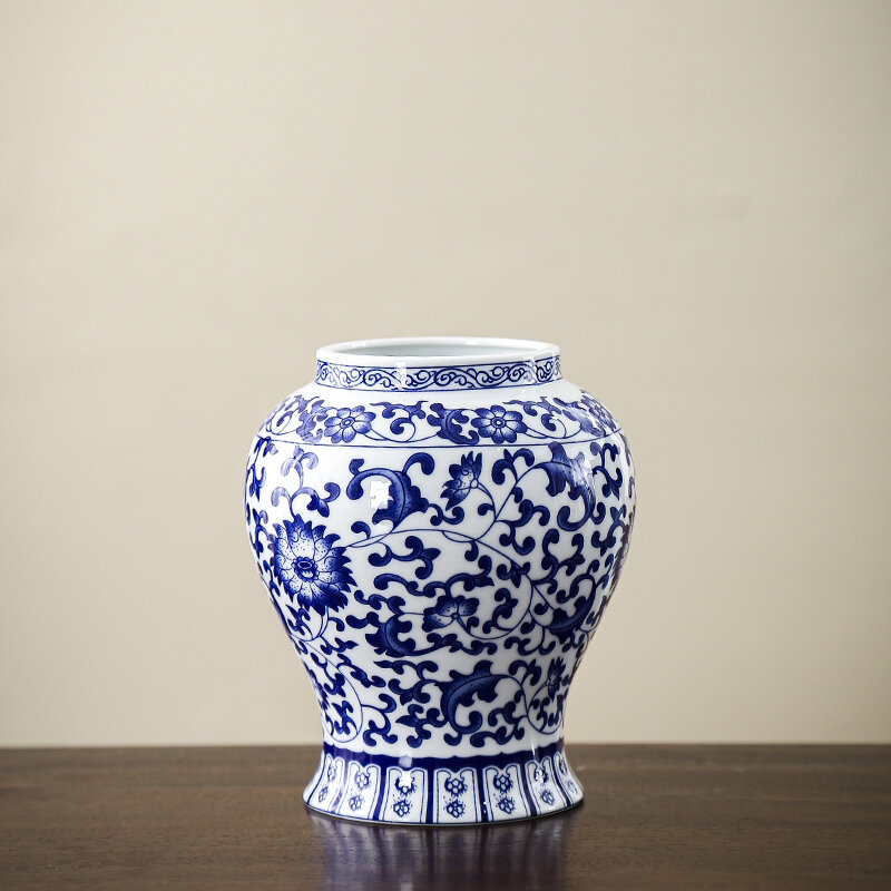 Retro Chinese Blue And White Ceramic Flower Vase Decorative Item Entrance Coffee Table Plant Water Cultivation Living Room