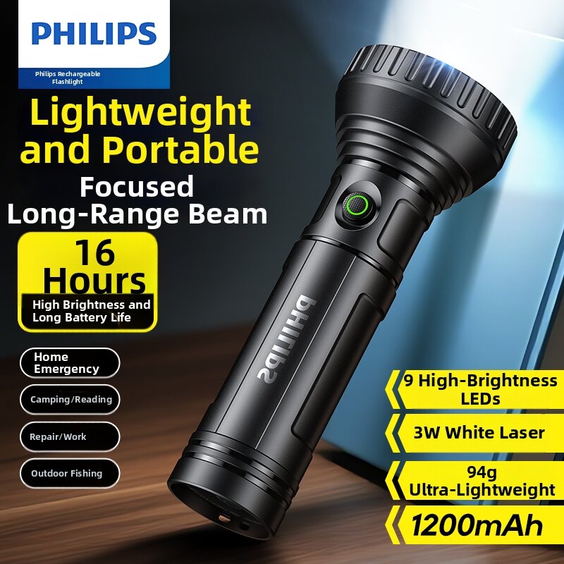 Philips High Brightness Long Endurance Outdoor Portable Emergency Flashlight Rechargeable Ultra-Luminous Multi-Functional Home Use