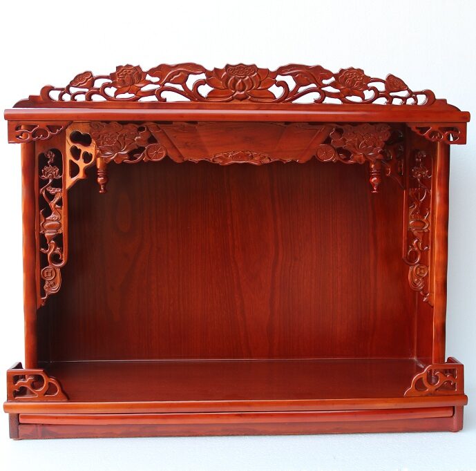 Buddha Niche Wall-Mounted Altar Cabinet Wealth God Offering Table Guanyin Offering Table Home Use Furniture Carved Wooden Altar