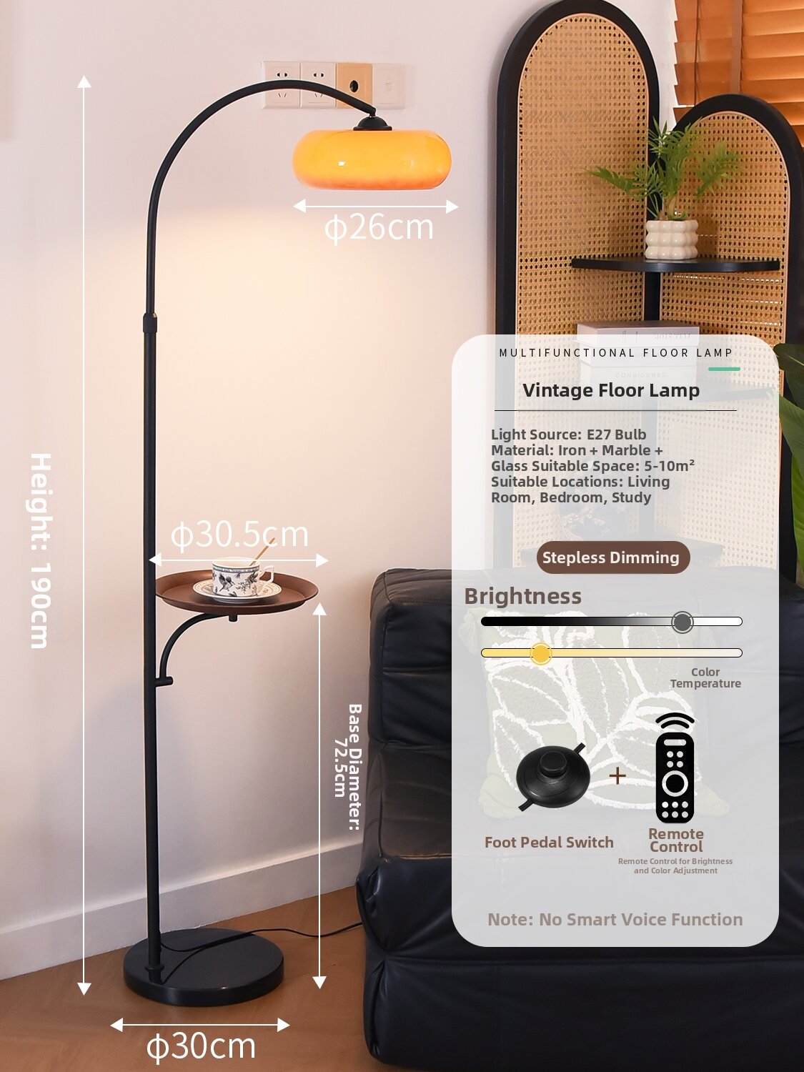YOULIMEIJIA | Vintage Style Living Room Floor Lamp With Storage Shelf