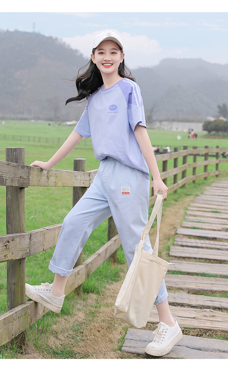 Junior High School Girls Short Sleeve T-shirt Loose Summer Wear 2024 New Arrival High School Student Youth Girlish 12 Half Sleeve 15 Years Old · v2
