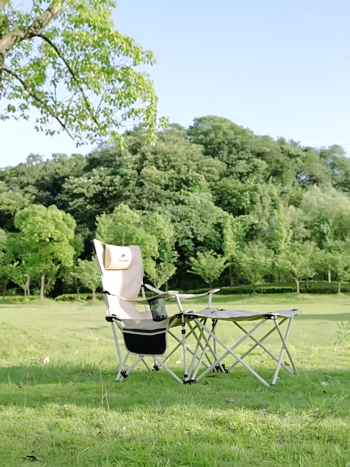 Naturehike 2 in 1 Reclining Foldable Camping Chair With Backrest And Armrests Portable Folding Lying Multi-Functional Recliner Stool Seat Table 120KG Max Load Outdoor Hiking Travel Picnic Fishing Heavy Duty Original Nature Hike