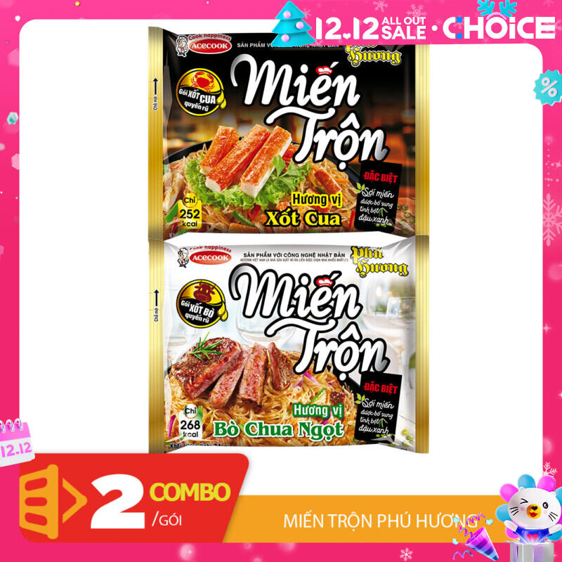 Combo 2 gói miến trộn xốt cua Bò chua ngọt Phú Hương Acecook gói 66gr