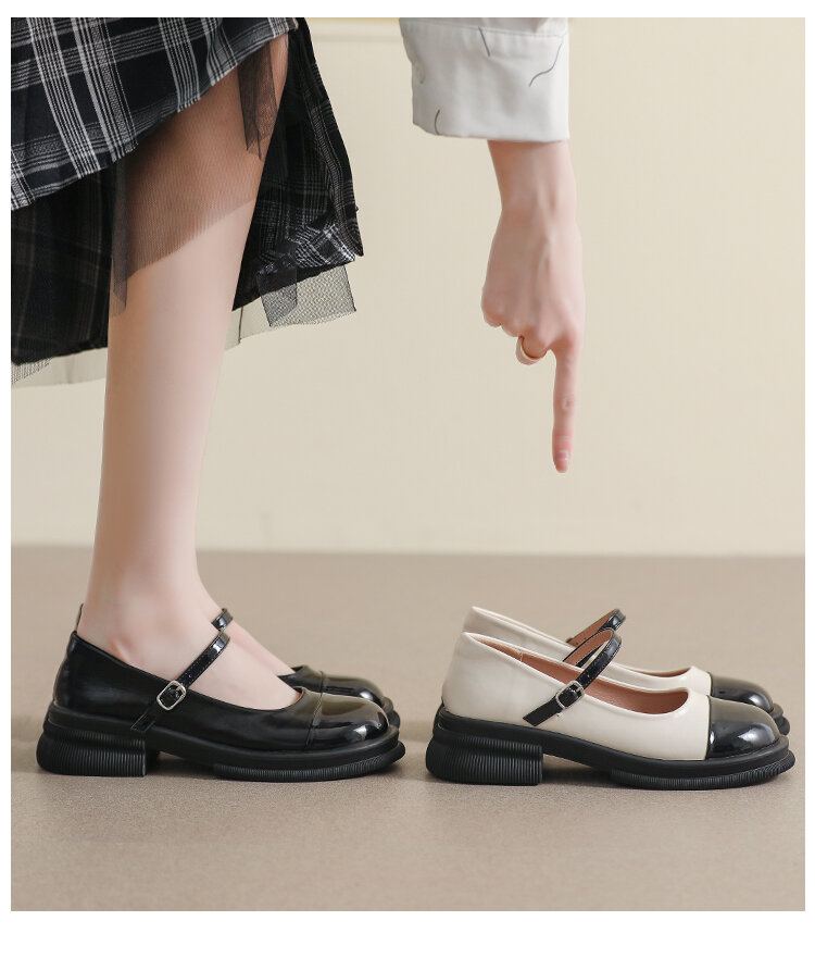 Genuine Leather Mary Janes Women's Shoes Spring Summer British Style Flats Large Size 41 for Skirts Thick Bottom Small Leather Shoes · v9