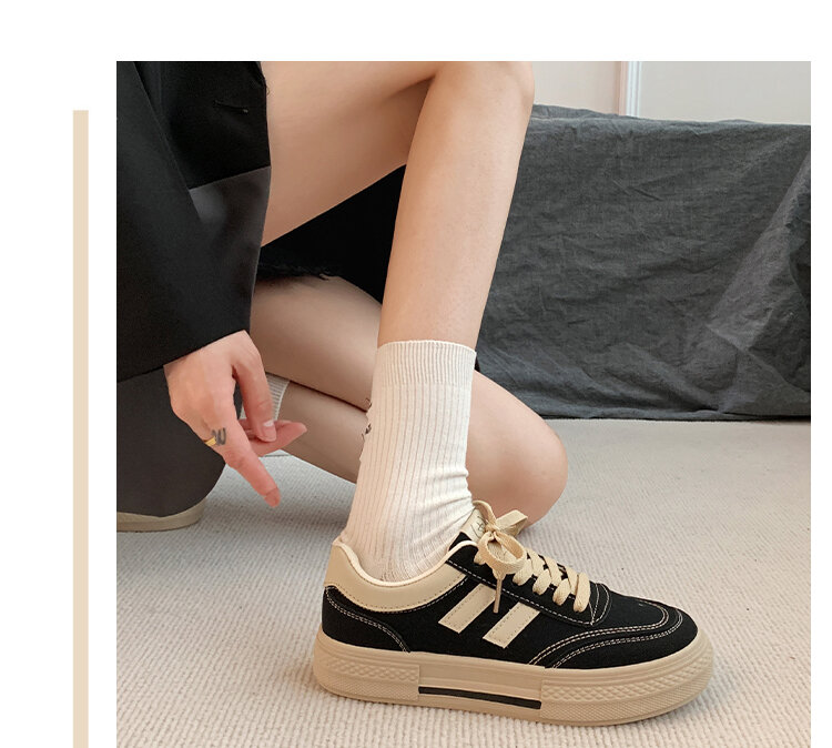 Black Canvas Sneakers Women's Casual Breathable Sports Shoes Spring New Style Versatile Flat Shoes Comfortable Low Top round Toe · v7