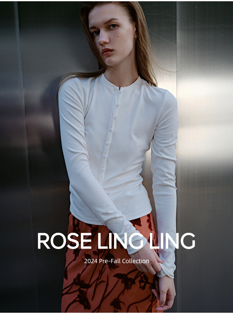 RoseLingLing Ultra-Fine Australian Silk Wool Blend Slimming Knit T-Shirt with Henley Collar for Women Casual Summer Style