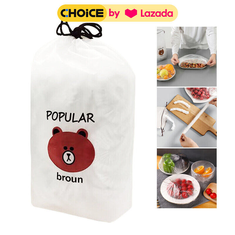 Màng Bọc Thực Phẩm - Set 100 Túi Màng Bọc Thực Phẩm túi gấu PE Có Chun Co Giãn Tái Sử Dụng Nhiều Lần