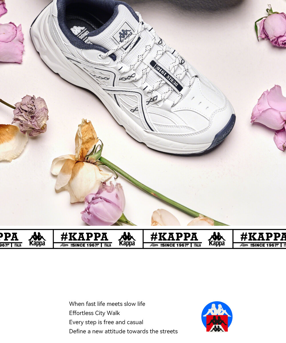 Kappa White Sport Shoes Women's Casual Thick Bottom Versatile Summer Shoes Fashionable Breathable Cross-Lace Synthetic Leather · v7