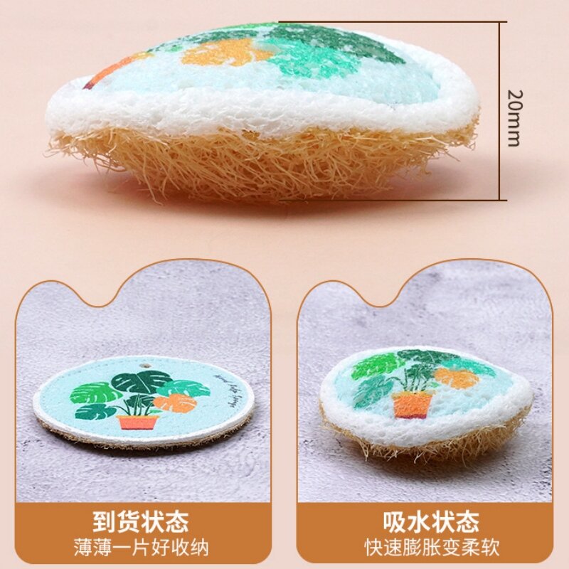 Round Loofah Sponge Compressed Wooden Paddle Spong Mop Oil Absorption