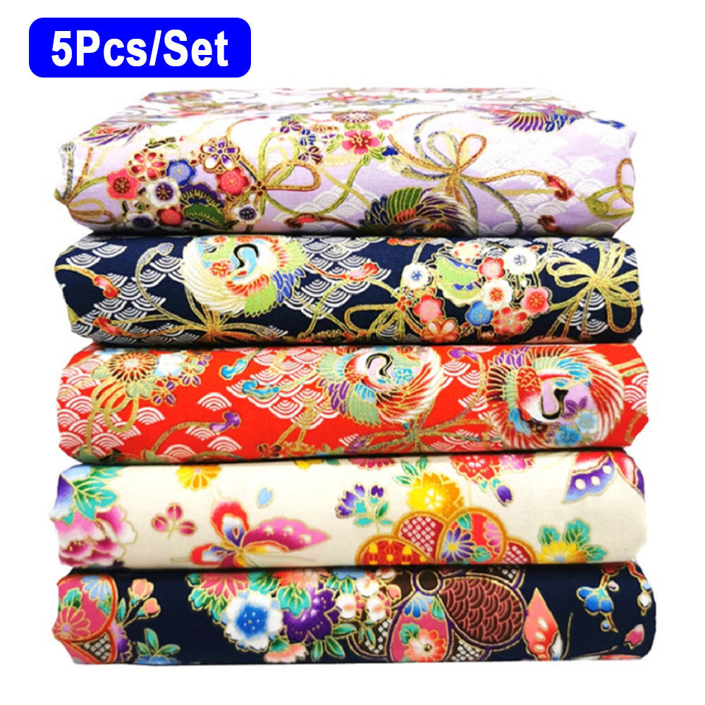 5PCS Japanese Fabric Cherry Blossom Bronzing Cotton Fabric Material Craft Kimono DIY Patchwork Sewing Dolls Bag Needlework Cloth