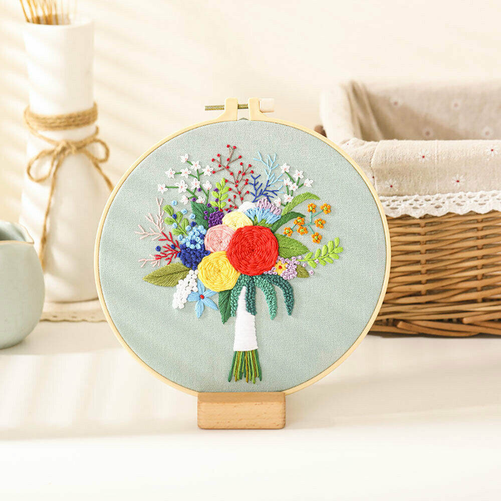 DIY Embroidery Material Kit Floral Pattern Printed Simple Cross Stitch Punch Needle Set Handwork Needlework Craft Painting Decor
