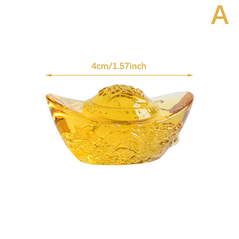 Chinese Style Citrine Ingot Gold Crystal Glass Colored Glaze Wealth Money Feng Shui Craft Figurines Home Decor