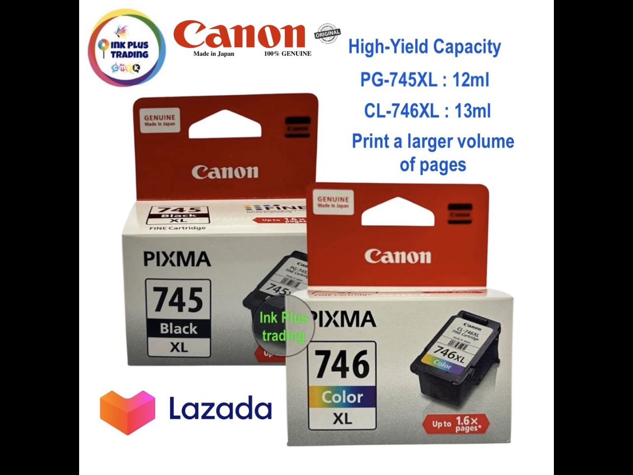 Canon Cartridge for Canon Pixma Printer iP2870 / iP2870S / iP2872 / MG2470 / MG2570 / MG2570S / MG2577S / MG2970 / MG3070 / MG3070S  / MG3077S / MX497 / TR4570 / TR4570S / TS207 / TS307 / TS3170 / TS3170S / TS3177S / TS3370 ( CL-746XL and PG-745XL )
