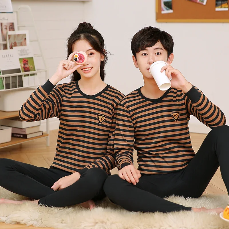 Middle and Big Children's Autumn Clothes Long Pants Pure Cotton Student Teenagers Cotton Jersey Children's Thermal Underwear Suit Boys and Girls Pajamas