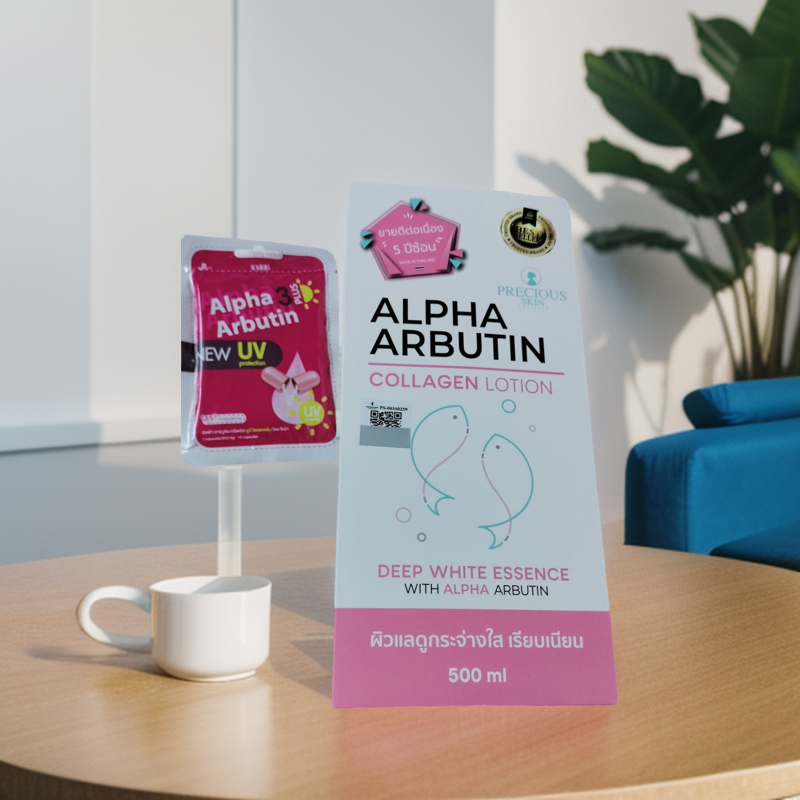 COMBO Sữa Dưỡng Trắng Body Alpha Arbutin 3 Plus+ Collagen Lotion 500ml + 1 Vỉ kích trắng alpha arbutin 3plus