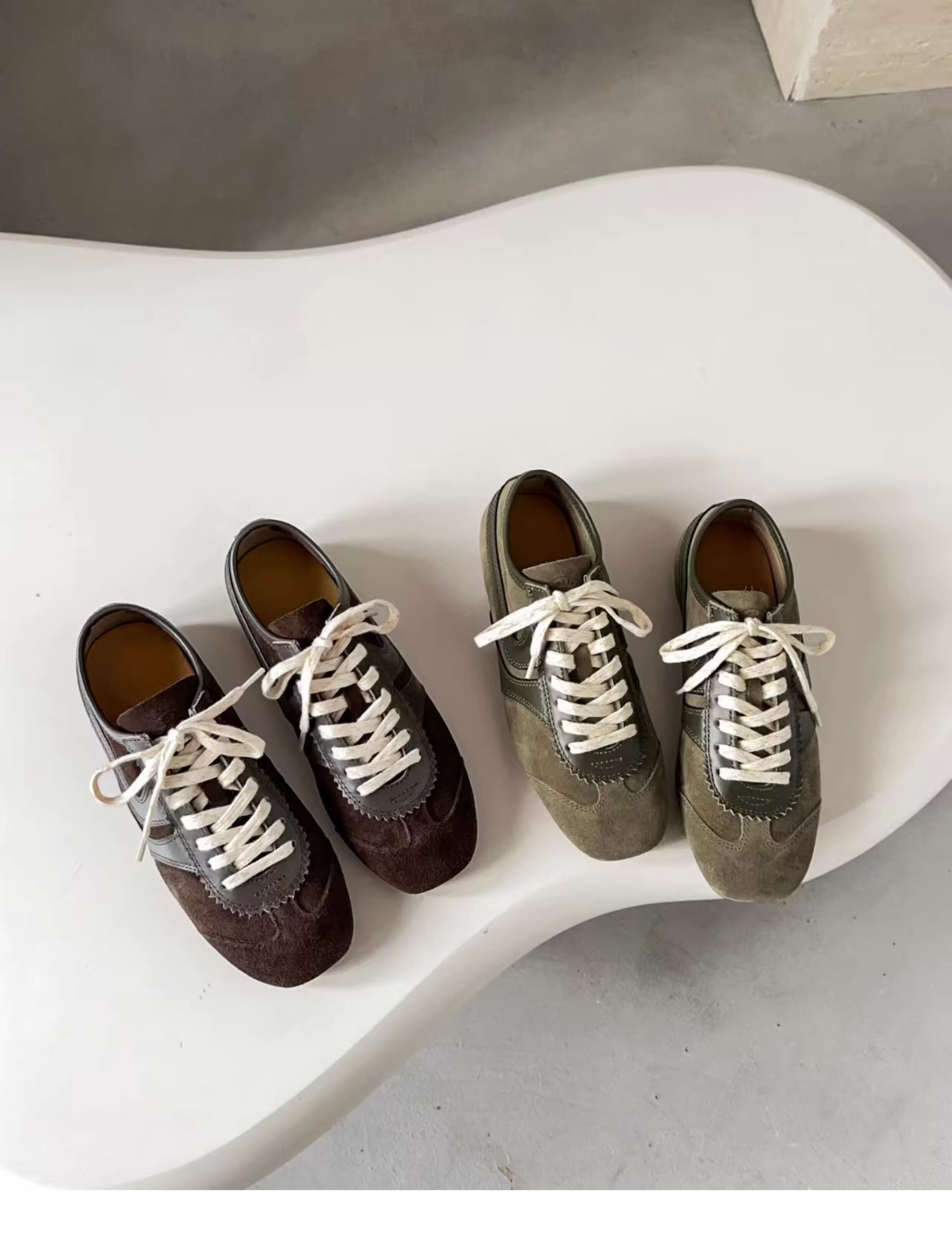 Olive Green Agam Shoes Deqin Casual Sneakers Women's Flat Bottom Sports Shoes Easy to Wear Comfortable Leather Interior · v12