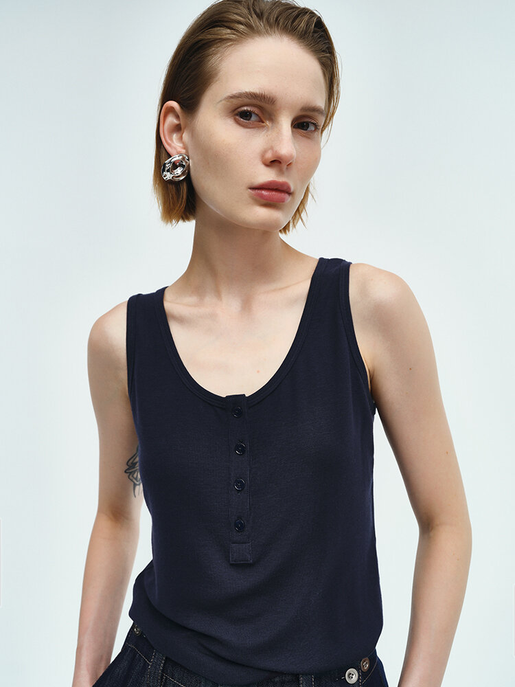 RoseLingLing Ultra-Fine Australian Silk Wool Blend Slimming Knit T-Shirt with Henley Collar for Women Casual Summer Style