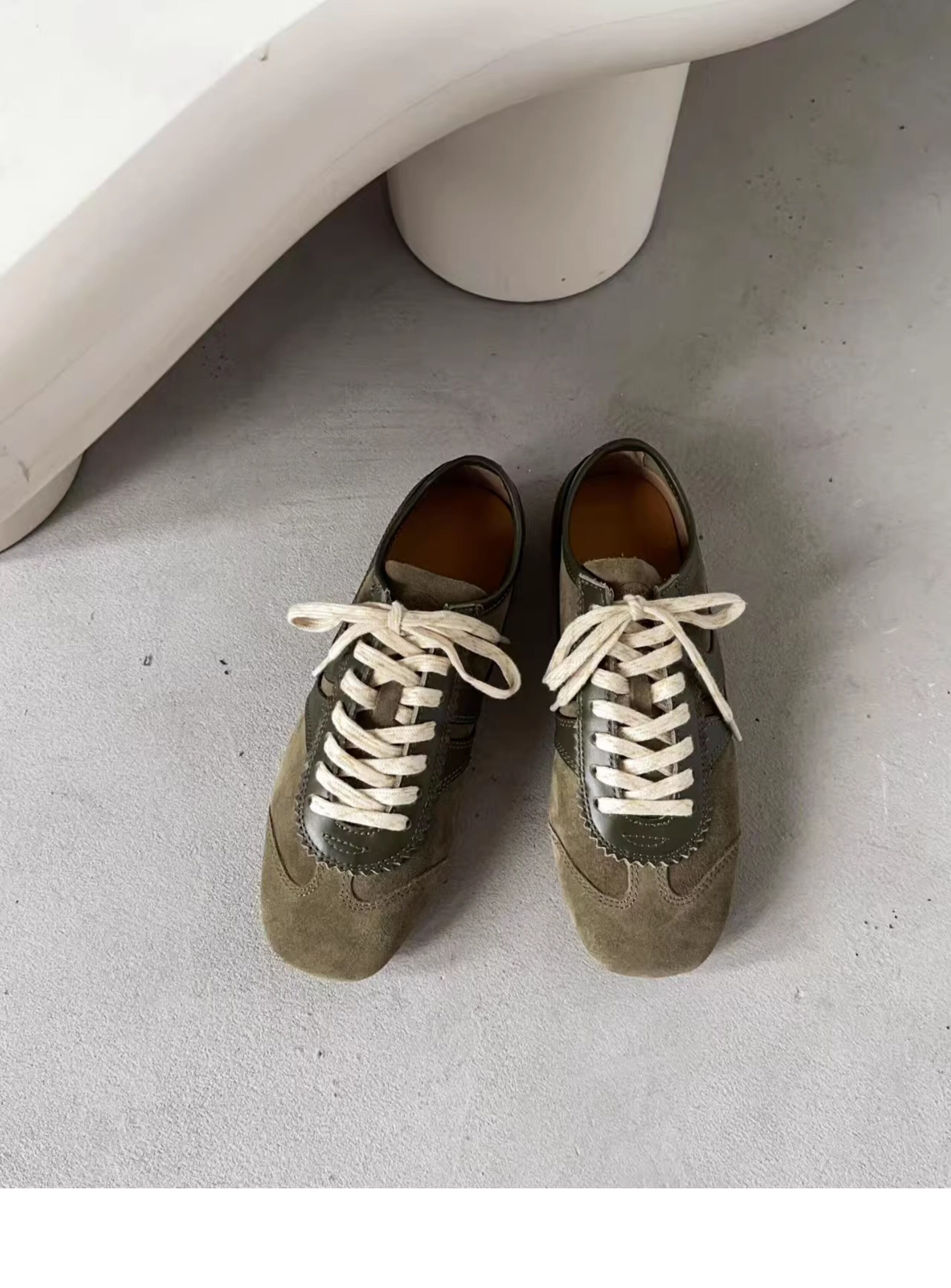 Olive Green Agam Shoes Deqin Casual Sneakers Women's Flat Bottom Sports Shoes Easy to Wear Comfortable Leather Interior · v12