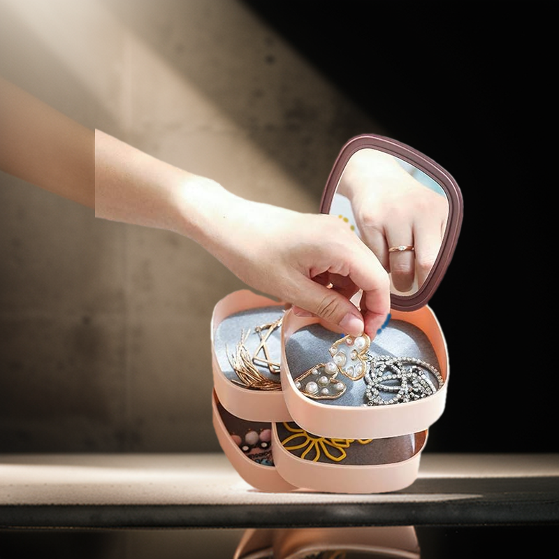 SAJEES 4-Layer 360 Degree Rotating ROUND Jewellery Organizer Box. 