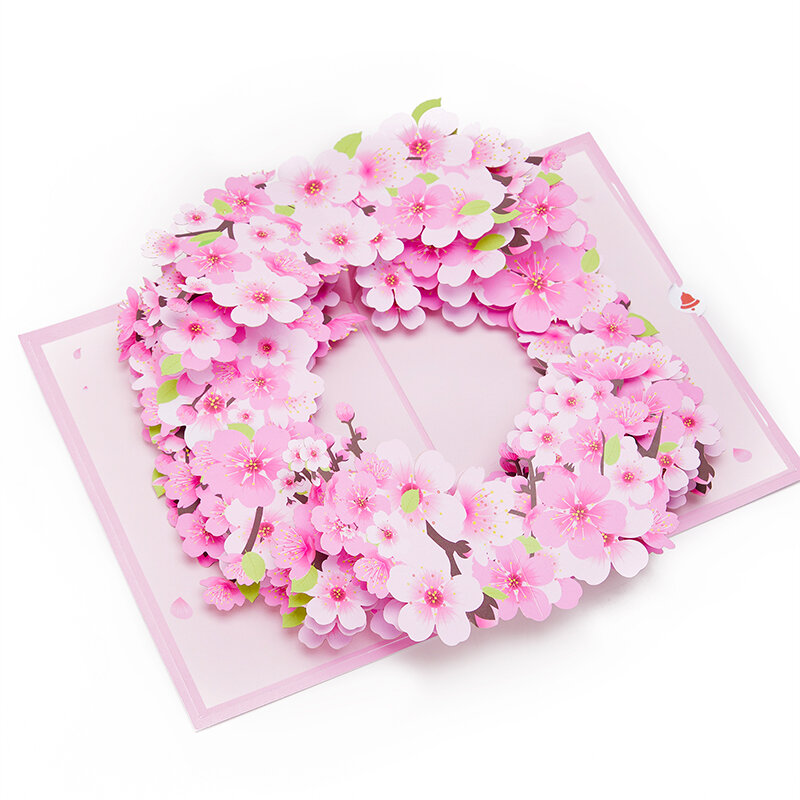 Valentines Day Pink Cherry Blossom Pop Up Card Box Bouquet Birthday Mothers Day Handmade Gift for Girlfriend
