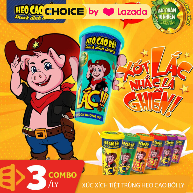 Combo 3 ly xúc xích tiệt trùng Heo Cao Bồi 4 cây x3 ly gói lắc hoặc xốt nhiều vị