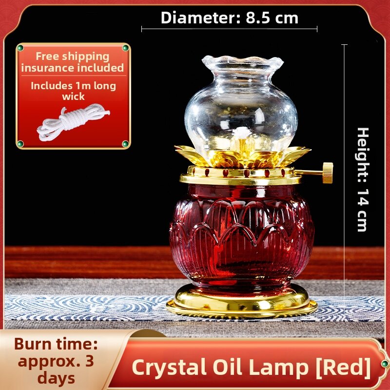Crystal Oil Lamp for Buddha Home Use Long Burning Windproof Liquid Lamp Lotus Base Decorative Candleholders Chinese Style