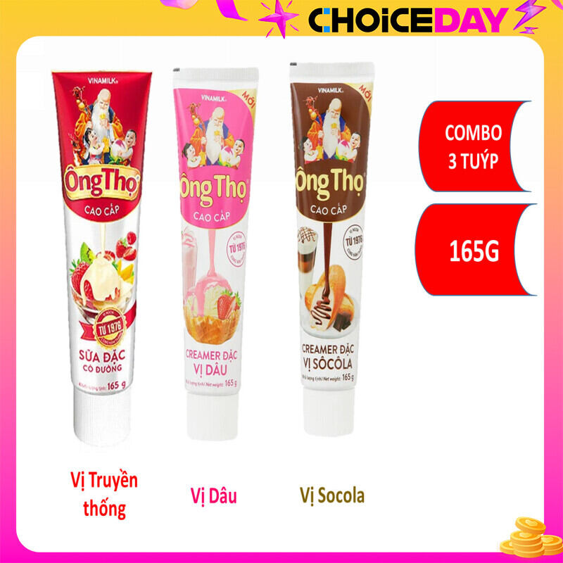 Combo 3 tuýp Sữa đặc Ông Thọ vị truyền thống, dâu, socola