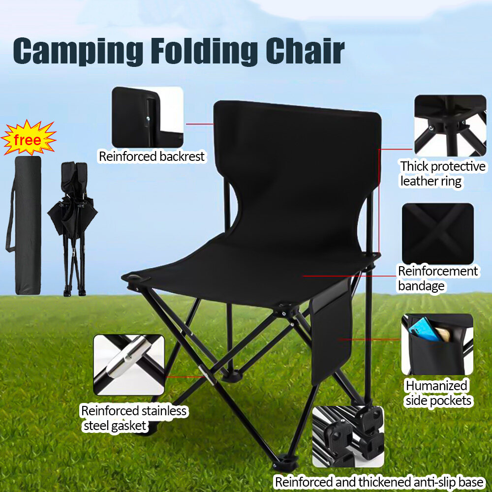 Outdoor Folding Chair with Back Rest, Heavy Duty, Portable