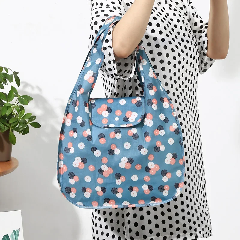 Portable Foldable Green Shopping Bag Portable Portable Supermarket Grocery Bag Women's Japanese Large Waterproof Oxford Cloth