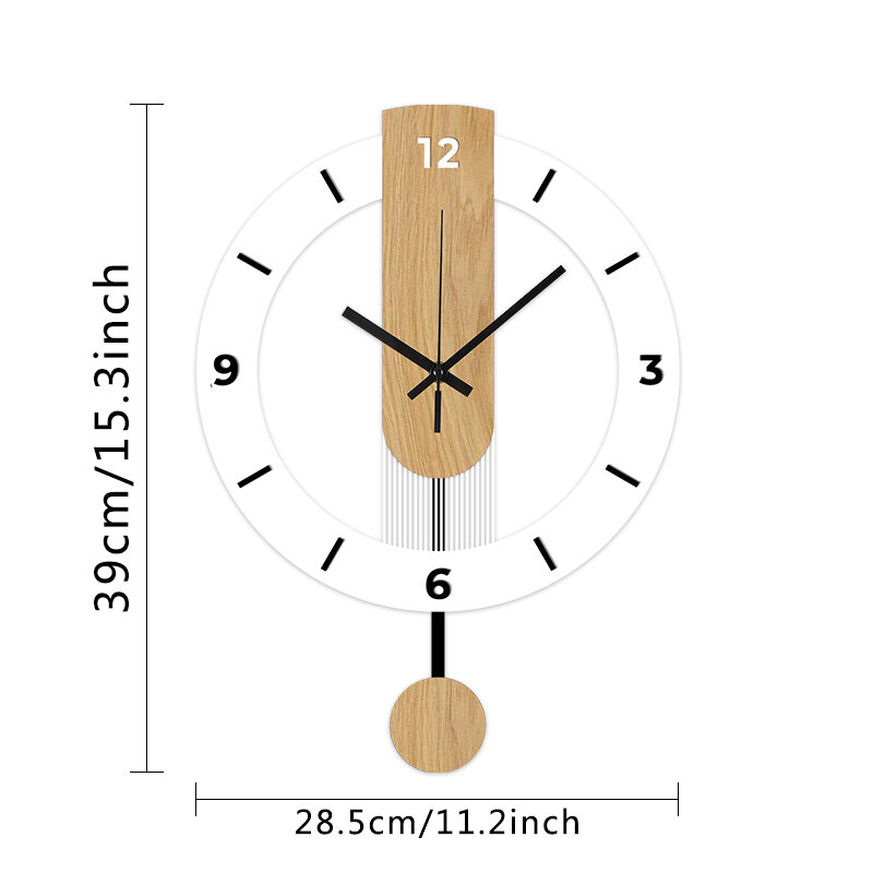 White wood grain acrylic creative pendulum clock silent clock living room bedroom kitchen office home decoration
