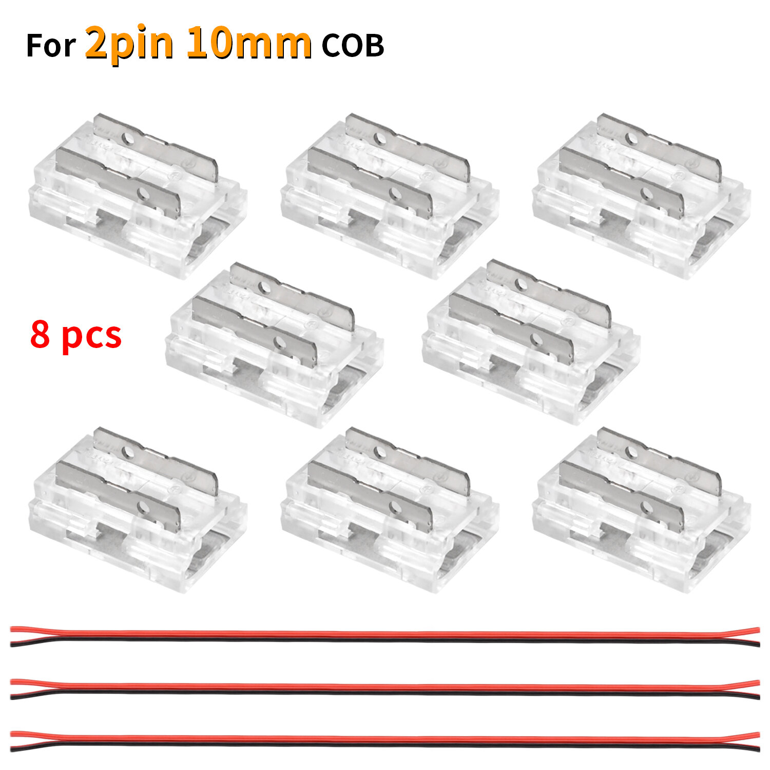 8pcs LED Connector Solderless 9 in 1 Transparent Connectors DIY L T X Shape 15cm Wire For 2pin 8mm 10mm COB LED Strip Lights