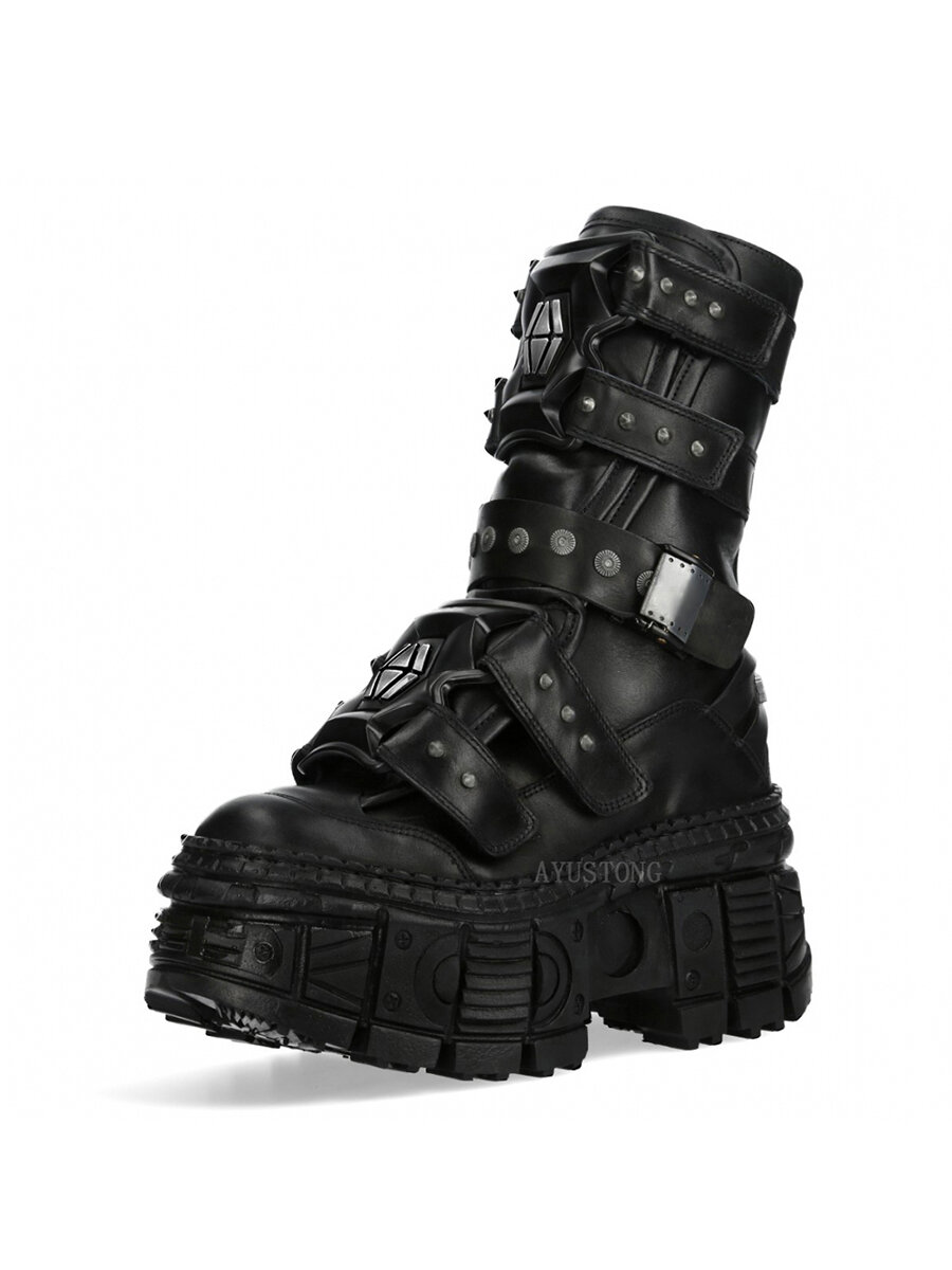 AYUSTONG | Dark Punk Rock Metal Thick Sole Boots For Men And Women