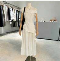 XUECAIQI | Irregular Off-shoulder Ruffled Streamers Matching Set Top and High Waist Wide Leg Trousers