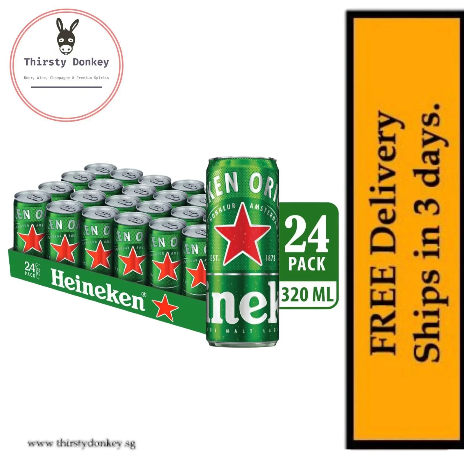 Heineken Lager Beer (24 cans x 320ml) (local stocks)