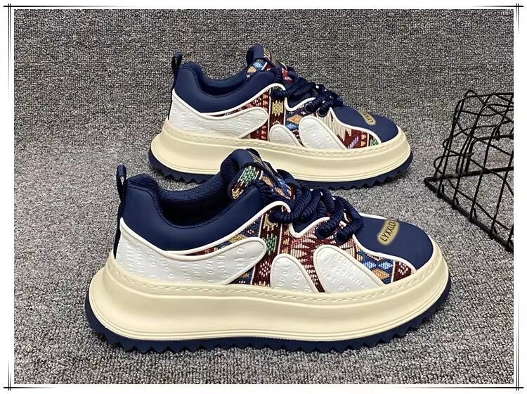 Men's Thick Sole Breathable Casual Shoes Color Block Design Summer Leisure Dad Shoes Increased Height Trendy Fashion Sneakers · v8