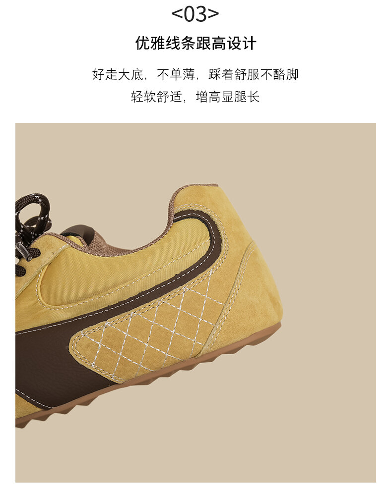 Sepatu Wanita Sporty Bertali Gesper Kuning Mustard Jelek Lucu Kepala Besar Roti Sepatu Olahraga Kasual Tren Mode Musim Semi 2025