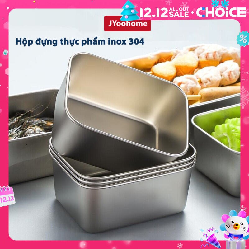 COMBO 3 Khay đựng thực phẩm đồ ăn INOX 304 Có nắp đậy, Hộp bảo quản thực phẩm tủ lạnh lò vi sóng