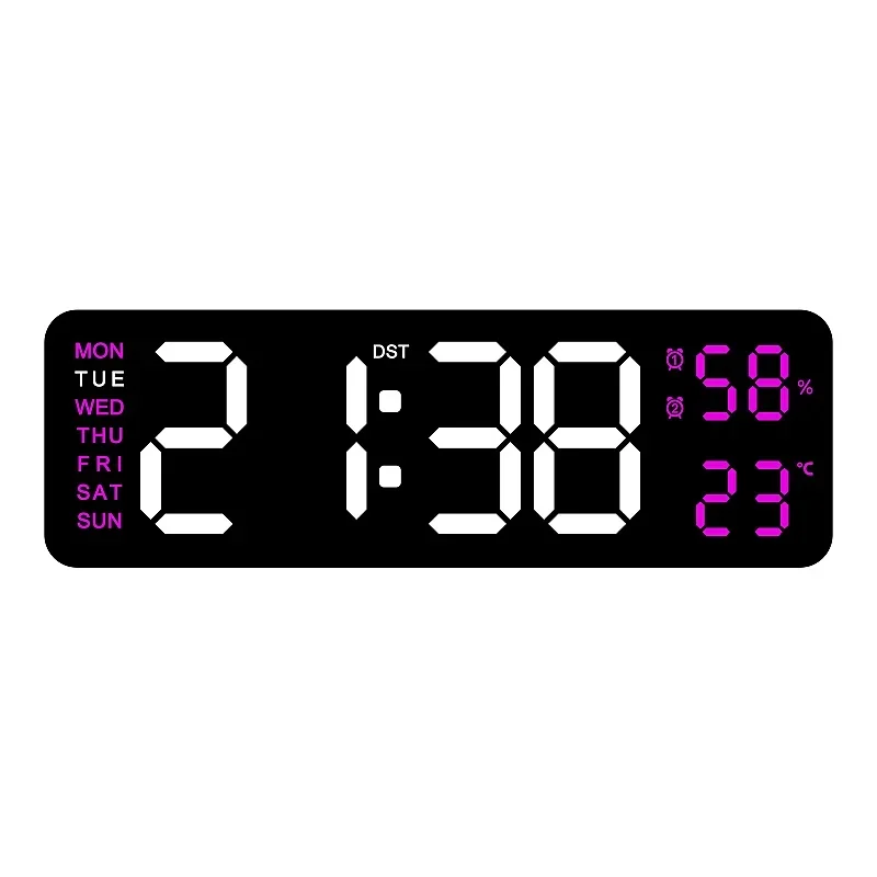 9 Inch Large Digital Wall Clock with Temperature Humidity DisplayAuto DimmerUSB Powered12/24H LED Alarm Clock for Home Office